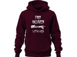 Primo Halloween Con Lei Erstes Halloween Baby Mamma Geschenk Arm Unisex Felpa Con Cappuccio Kapuzenpullover, Borgogna, 3XL