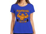 Maglietta Da Donna Pumpking Iron Halloween Pumpkin Fitness Weightlifting Gift, Blu, Xxl