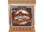 Corde Per Chitarra Acustica Ernie Ball Earthwood Extra Light Phosphor Bronze, Confezione Da 3, Calibro 10-50
