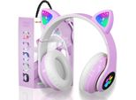 Bambini, Ragazze Cat Ear Cuffie Sopra L'orecchio Con Luce Led Pieghevole Cuffie Stereo Bluetooth, Cuffie Senza Fili Con Microfono Per Tablet / Mobile / Pc
