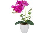 Set Di 2 Orchidee Artificiali Phalaenopsis Viola 40Cm In Vaso Di Melamina Bianco 9X9Cm Real Touch
