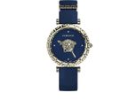 Versace VEDV01019 Orologio Da Donna Palazzo Empire Greca Diamond In Pelle Blu Oro Nuovo