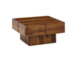 Kadima Design Couchtisch Sheesham Massivholz Quadrat, Modernes Rillenmuster, 57,5X57,5X30 Cm