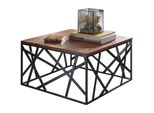 Kadima Design Industrial-Stil Couchtisch, Sheesham Holz, 60X60 Cm, Schwarzes Metallgestell