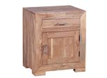 Kadima Design Massivholz Nachtschrank, Landhausstil, 60 Cm HöHe, Schublade & TüR, Sheesham-Holz