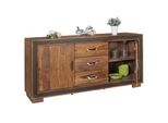 Kadima Design Rustikales Sideboard, Sheesham Massivholz, Kunstleder, 160X44X80 Cm