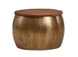 Kadima Design Moderner Couchtisch "Aurora" Aus Massivholz, Braun/Gold, Mit Elegantem Design Und Stauraum