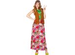 Costume Hippie Carnevale Anni '60 Moda Motivo Floreale Pace Retrò Abbigliamento Celebrazione Vintage, Taglia: 44 - 46 (Xl) Colore: Marrone