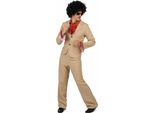 Costume Da Uomo Disco Anni '70 Con Balze Beige-Rosso - Xl