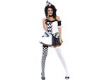 Costume Sexy Da Donna Arlecchino Clown Bianco-Nero-Rosso - S