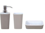 Set Da Bagno Msv, 3 Accessori Da Bagno In Plastica, Dispenser Per Sapone, Portasapone E Bicchiere Per Spazzolino Taupe