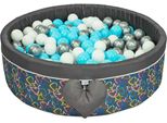Piscina Di Palline Con Palline | Piscina Di Palline Per Bambini 98X30Cm | Colore: Nero Con Motivo Colorato | 200 Pezzi ∅ 7Cm Palline Blu Per Piscina Di Palline