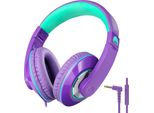 Cuffie Per Bambini Con Microfono, Cuffie Con Cavo Pieghevole Per Bambini Sopra L'orecchio, Jack Aux Da 3,5 Mm, Cuffie Regolabili Con Microfono (Viola Verde)