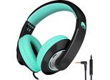 Cuffie Per Bambini Con Cavo, Regolabili, Controllo Del Volume, Jack Da 3,5 Mm, Microfono Hd, Cuffie Over-Ear Per Bambini Per Scuola/Viaggio/Pc, Nero Verde Acqua