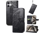 Per Apple Iphone 16 Plus Portafoglio In Custodia Per Telefono Cellulare Farfalla Design Cover Case Nero