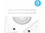 4 Pezzi Clear Plastic Math Geometry Tool Ruler Set Include 6 Pollici Righello Dritto E 2Pcs Triangolo Righello E Goniometro Per L'ufficio Scuola Student Supplies