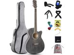 Bambini 3/4, Set Di Chitarra Acustica Per Principianti, Chitarra Occidentale Per Adulti Con Corpo Piccolo Da 36 Pollici, Chitarra Da Viaggio Grigio-Nera Con Corde In Acciaio