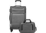 Trolley Con 4 Ruote, Valigia In Tessuto, Bagaglio A Mano, Chiusura Tsa, La Valigia Contiene 1 Borsa A Tracolla Grande (Set Valigia Media 2 Pezzi, Grigio)