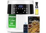 Friggitrice Ad Aria Calda 7L Xxl, Airfryer 1900W, Friggitrice Ad Aria Con 7 Programmi, Schermo Digitale Led Touch Screen, Mantenimento In Caldo, 20 Ricette, Per 6-10 Persone, Senza Olio, Bianco