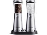 Macinino Elettrico Pere Pepe Set 2 In Acciaio Inox (Ricaricabile, Illuminazione Led, Anello In Ceramica Regolabile, Spazzola Per La Pulizia) Macinino Per Spezie