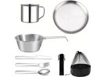 Set Di Stoviglie Da Campeggio 8 Pezzi, Set Di Posate Riutilizzabili, 1 Persona Con Piatto, Tazza, Posate Pieghevoli, Campeggio All'aperto, Escursionismo, Viaggio Pick