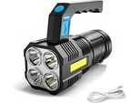 Torcia Led Ricaricabile, Lampada Estremamente Luminosa, Luce Da Lavoro Cob Tattica Impermeabile A 4 Modalità Led Per Escursionismo, Pesca, Campeggio