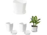 Vaso Da Fiori In Plastica Naisfei, Vaso Per Piante, Autocollante, Vaso Decorativo Con Piattino, Diametro Di 10 Cm, Adatto Per Interni Ed Esterni (Bianco, Grigio)