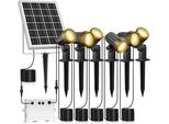 Meikee Solar Spotlight Pack 6 2700 K Warm White Garden Light Ground Spike IP66 Waterproof 3 Luminosità 2 Modalità Di Illuminazione 6000 Mah Outdoor Lights