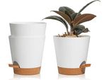 T4U Vaso Da Fiori Da 14 Cm Autoinnaffiante, Set Di 3 Vasi Piattino, Ideale Per Giardini Da Balcone Interni, Piante Grasse, Piante Di Cactus, Bianco