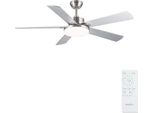 Ventilatore Da Soffitto Newday Con Illuminazione Argento, 107Cm Luce E Telecomando Silenzioso, Ventilatore Lampada Soffitto Reversibile 5 Pale 3 Timer Per