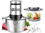 Kitchen In Box Tritatutto Elettrico 400W Multi Tritatutto, Tritacarne Con 2 Ciotole (Ciotola In Vetro Da 1L+2L Ciotola In Acciaio) E Bi-Livello