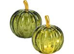 Set Di Zucche A Led In Vetro Verde Scuro, Decorazione Autunnale In Ø 7 X 9 Cm