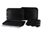 Set Di Teglie Da Forno Da 5 Pezzi - Teglie Per Muffin, Torte, Biscotti, Arrosti E Cestello Di Raffreddamento - Nero