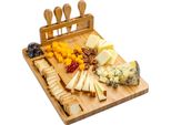 Blauke® Tavola Da Formaggio In Bambù Con Set Di Coltelli Da Formaggio 35X28 Cm - Piatto Da Portata In Legno, Tagliere, Tagliere Per Formaggi, Tagliere Da Cucina - Idea Regalo