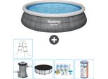 Piscina Gonfiabile Rotonda Bestway A Presa Rapida - Stampa Rattan - 457 X 84 Cm - Inclusa Copertura Della Pompa - Pacchetto Manutenzione - Filtro - Scaletta