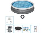 Piscina Gonfiabile Rotonda Bestway A Presa Rapida - Stampa Rattan - 366 X 76 Cm - Inclusa Copertura Della Pompa - Pacchetto Manutenzione - Filtro - Scaletta