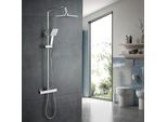 Set Doccia Con Asta Doccia Regolabile In Acciaio Inox Da 81 A 117 Cm, Miscelatore Doccia Con Soffione Quadrato E Doccetta, Cromo