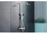 Sistema Doccia Con Termostato BS371 Bianco Opaco, Doccia A Pioggia, Soffione Con Ugelli Anticalcare, Asta Doccia Regolabile In Altezza Colore: Bianco/Nero