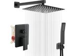 Miscelatore Doccia Nero Set Soffione Angolare, Miscelatore Doccia Set Completo Da Incasso Con Doccetta In Acciaio Inox, Miscelatore Doccia Sistema Doccia A Pioggia