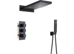 Set Doccia, Miscelatore Termostatico, Funzione Pioggia E Cascata, Nero Opaco