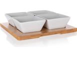 Set Di 5 Pezzi (4 Ciotole, 1 Vassoio) 20X20Cm Porcellana/Bambù Brillante