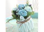 Fiori Artificiali Finti In Vaso Bouquet Di Ortensie Con Vaso Per La Decorazione Della Tavola Da Pranzo Blu