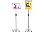 Stand Informativo Costway A4 Regolabile In Altezza, Set Di 2 Stand Informativi, Stand Per Poster Girevole E Orientabile, Stand Di Presentazione Con Tappo Per Clienti (Argento)