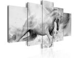 Quadro Su Tela Astratto 200X100 Cm In Tessuto Non Tessuto 5 Pezzi Stampa D'arte Moderna Arte Murale Xxl Decorazione Murale Design Quadro - Animali Corsa Cavallo Bianco Astratto 020101-14