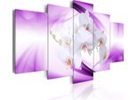 Quadro Su Tela Astratto 200X100 Cm In Tessuto Non Tessuto 5 Pezzi Stampa D'arte Moderna Arte Murale Xxl Decorazione Murale Design Quadro Murale - Fiori Orchidea Viola Bianco 020110-5