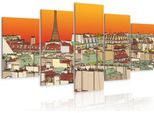 Quadro Su Tela Astratto 200X100 Cm In Tessuto Non Tessuto 5 Pezzi Stampa D'arte Moderna Arte Murale Xxl Decorazione Murale Design Quadro Murale - Francia Parigi Schizzo 020119-7
