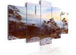 Quadro Su Tela Paesaggio Natura 200X100 Cm Quadro Su Tela Non Tessuta 5 Pezzi Stampa D'arte Moderna Arte Murale Xxl Decorazione Murale Design Quadro Murale - Montagne Prato 030101-8