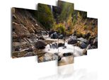Quadro Su Tela Paesaggio 200X100 Cm In Tessuto Non Tessuto 5 Pezzi Stampa D'arte Moderna Arte Murale Xxl Decorazione Murale Design Quadro Murale - Natura Pietre Giungla Foresta Corso D'acqua 030212-14