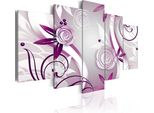 Quadro Su Tela Astratto 200X100 Cm In Tessuto Non Tessuto 5 Pezzi Stampa D'arte Moderna Arte Murale Xxl Decorazione Murale Design Quadro Murale - Fiore Ornamento Viola Bianco 020101-161