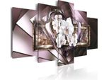 Quadro Su Tela Astratto 200X100 Cm In Tessuto Non Tessuto 5 Pezzi Stampa D'arte Moderna Arte Murale Xxl Decorazione Murale Design Quadro Murale - Fiori Orchidea Cuore Oro 020101-184
